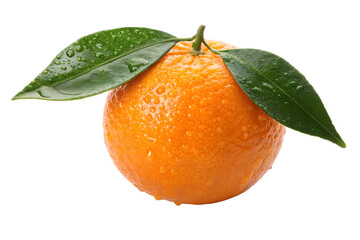 Fresh Juicy Orange with Green Leaves isolated on white background
