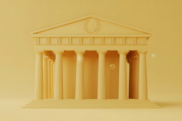 Minimalist 3D Render of a Yellow Greek Temple with Columns