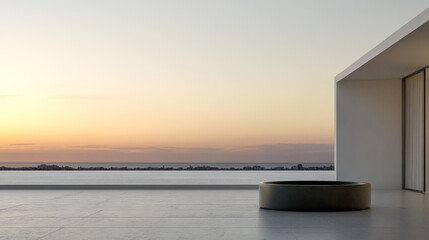 Modern terrace with a scenic sunset view over the ocean
