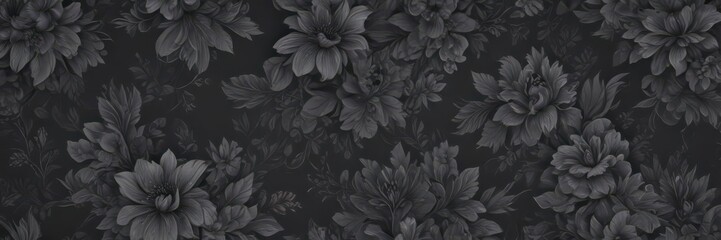 Dark grey abstract floral wallpaper, seamless pattern, wall art, print