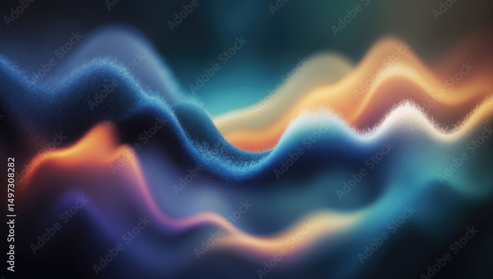Poster abstract design featuring a dark grainy color gradient wave background with black negative space.