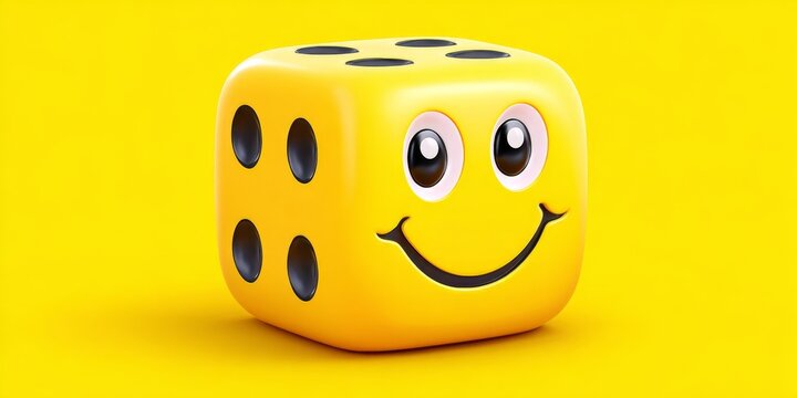 A digital 3D cube with rotating smiley face animations on each side