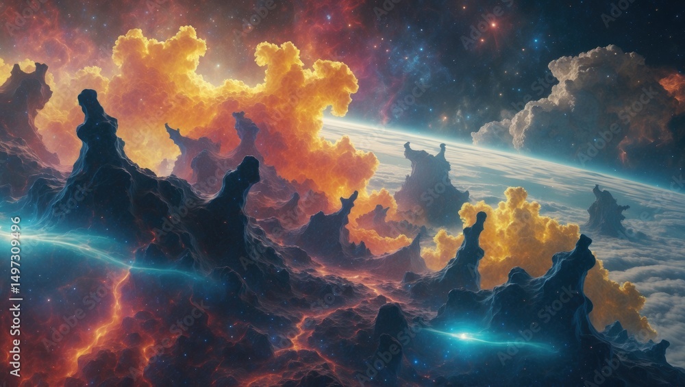 Wall mural outer space and its cosmic landscape featuring a nebula. elements of this image supplied by.