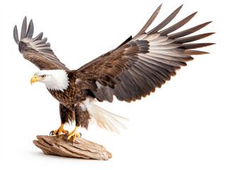 Fototapeta premium Majestic bald eagle spreading its impressive wings gracefully in a natural pose.