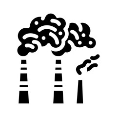 factory chimneys emitting thick smoke air pollution glyph icon vector illustration