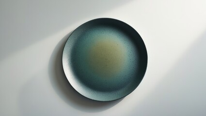 Isolated Gray Round Textured Plate on White Background, Selective Focus