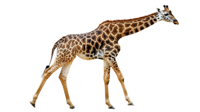 Giraffe's Graceful Stroll: The majestic giraffe, adorned with its distinctive patterned coat, strides confidently across the landscape, its long neck and legs a testament to nature's artistry.