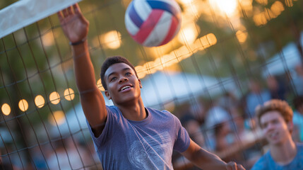 Summer Volleyball Fun at the Picnic Site with Teens and Barbecue
