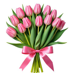Fototapeta premium Bouquet of pink tulips, isolated on transparent background, png