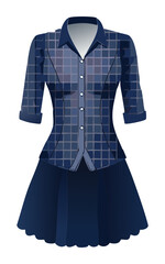 Obraz premium Navy Plaid Shirt Dress with Rolled Sleeves - Vector Illustration