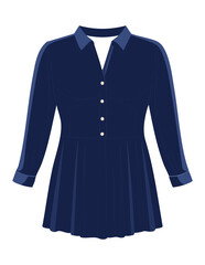 Dark Navy Shirt Dress with Buttons - Vector Illustration