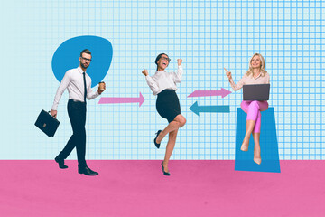 Fototapeta premium Collage of people office tools arrow chart symbolizing business growth earnings teamwork career development