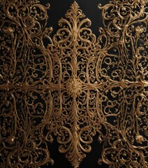 Intricate gold filigree on black backdrop, shimmering accents, metal, discount