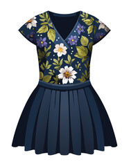 Obraz premium Vibrant Navy Dress Floral Print Style - Vector Illustration