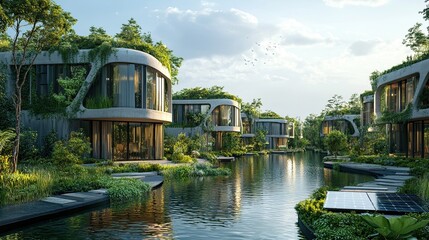 Obraz premium Self-sustaining eco-city built entirely with green technology and renewable energy solutions