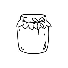 Jar of honey isolated on a white background. Vector hand-drawn illustration in doodle style. Perfect for decorations, logo, various designs.