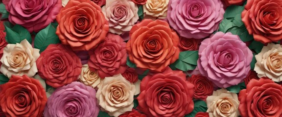 Multi-sized paper roses, colorful, layered backdrop ,  orange rose,  paper flower art,  bloom