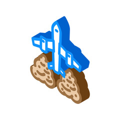 airplane leaving trail air pollution isometric icon vector illustration