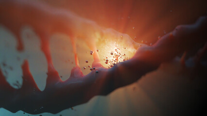 A vibrant 3D DNA spiral with molecular motion, depicting the formation of genetic code and...