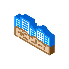 city skyline under dense haze air pollution isometric icon vector illustration