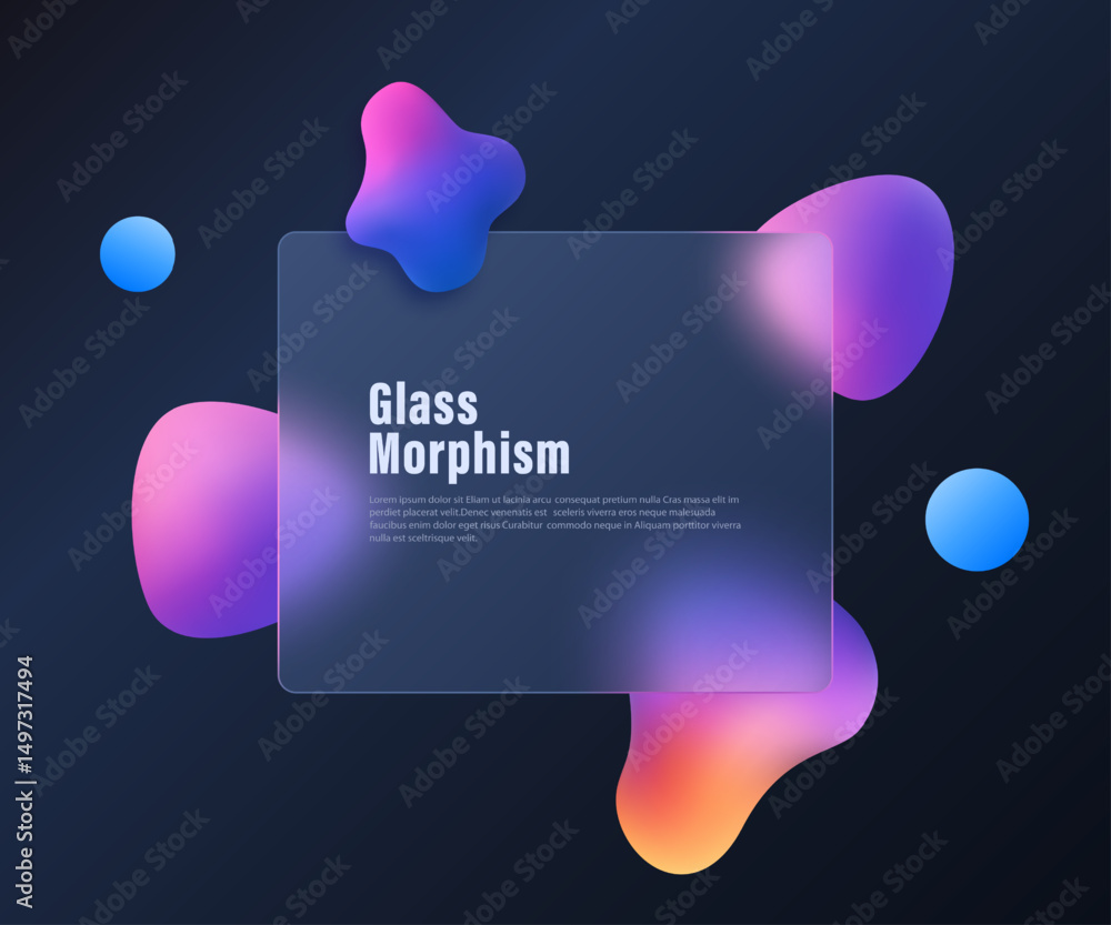 Poster dark abstract glass morphism landing page background with gradient blobs