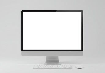 Fototapeta premium Desktop computer setup with keyboard and mouse for showcasing website design, app interface, and advertising mockups