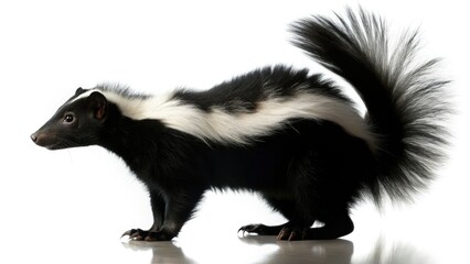Obraz premium Skunk Silhouette, High Depth of Field, White Background, Wildlife Photography, Animal Silhouette, Dark Silhouette, Nature Photography, Black and White Photo