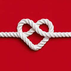 White rope forming heart knot symbol of love connection and unity on vibrant red background concept