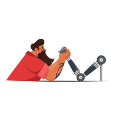 arm wrestling. the struggle between man and robot. artificial intelligence versus men. conceptual vector illustration
