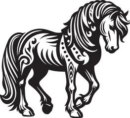 Black and White Berber Horse Vector Illustration – High-Quality Line Art Design