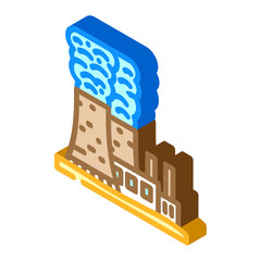 nuclear power plant smoke radioactive pollution isometric icon vector illustration
