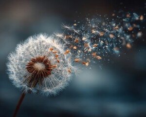 White Dandelion Seeds Blowing in the Wind