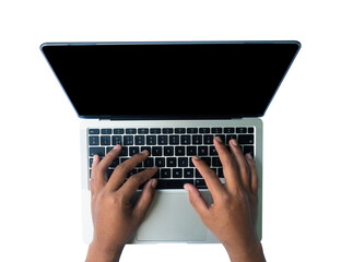 hand on laptop isolated