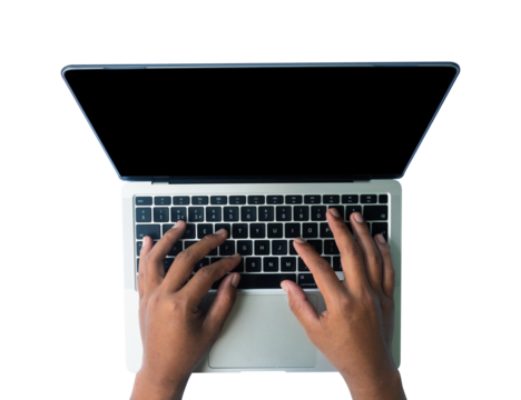 hand on laptop isolated