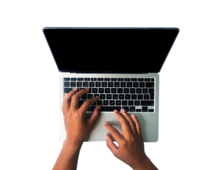 hand gesture typing on a laptop