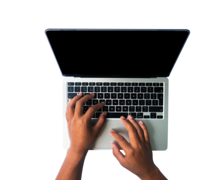 hand gesture typing on a laptop