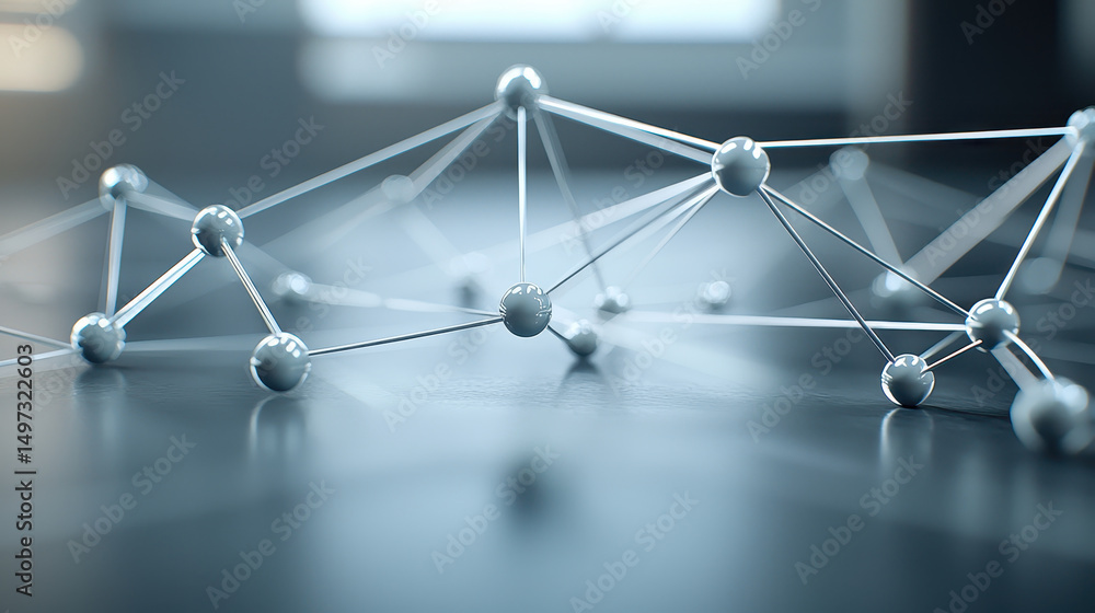 Aufkleber close up view of interconnected nodes and lines, representing network or molecular structure, evokes