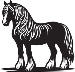 Black and White Berber Horse Vector Illustration – High-Quality Line Art Design