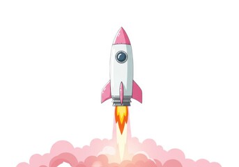 Cartoon rocket launching isolated on white background