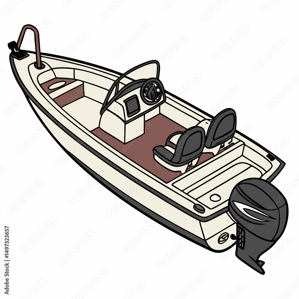 Poster vector illustration of a modern motorboat isolated on white background suitable for various nautical