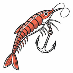 Vector illustration of shrimp fishing bait with hook suitable for outdoors fishing, angling, and marine theme designs
