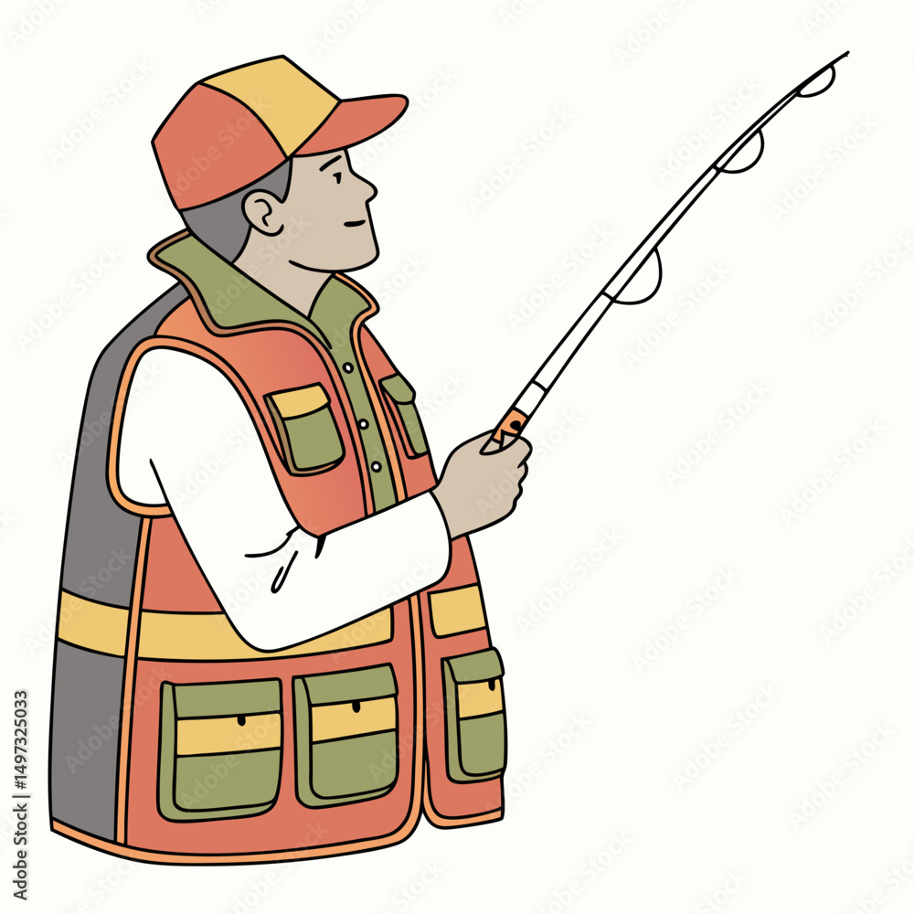 Poster fisherman casting a line vector illustration with transparent background suitable for various design