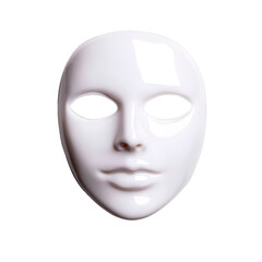 Abstract white mask symbolizing identity and mystery isolated against a transparent background..