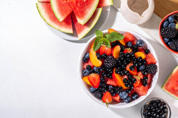 Summer fruit berry salad with tapioca pearls