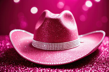A pink hat sits atop a table with a simple and elegant design