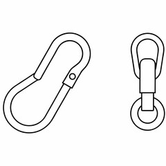 Outline illustrations of metal carabiners displaying a variety of styles suitable for design and safety imagery with clean white space.