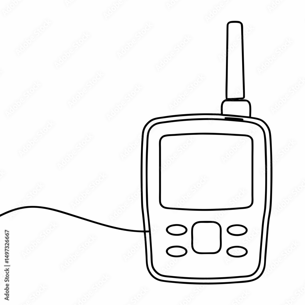 Poster simple line drawing of a walkie talkie on a white background suitable for communication projects