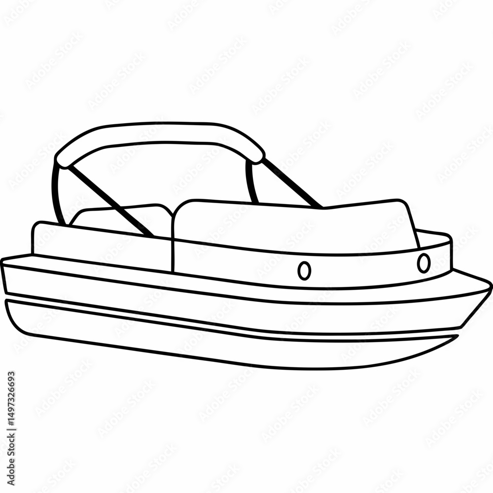 Poster simple outline drawing of a pontoon boat on white background ready for various design projects with 