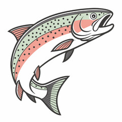 Obraz premium Stylized jumping rainbow trout illustration with bold outlines on transparent background