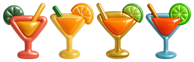 PNG Colorful tropical cocktail icons, element set on transparent background